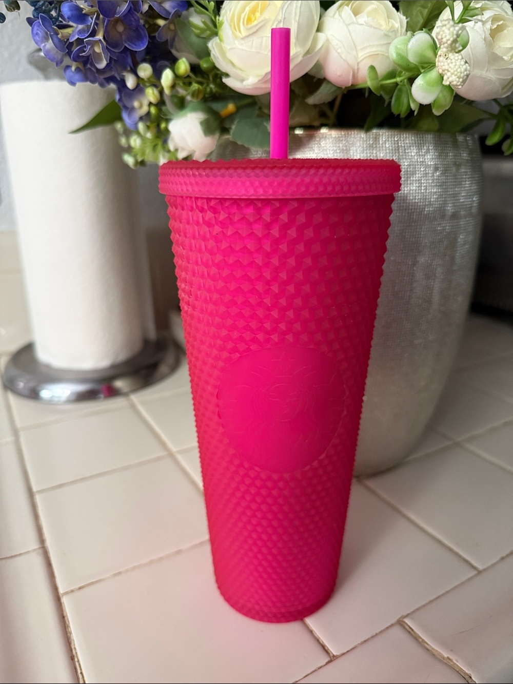 Starbucks Vibrant Pink Textured Tumbler with Straw